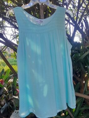 Sonoma Light Aqua Pleated Scoop Neck Tank Top